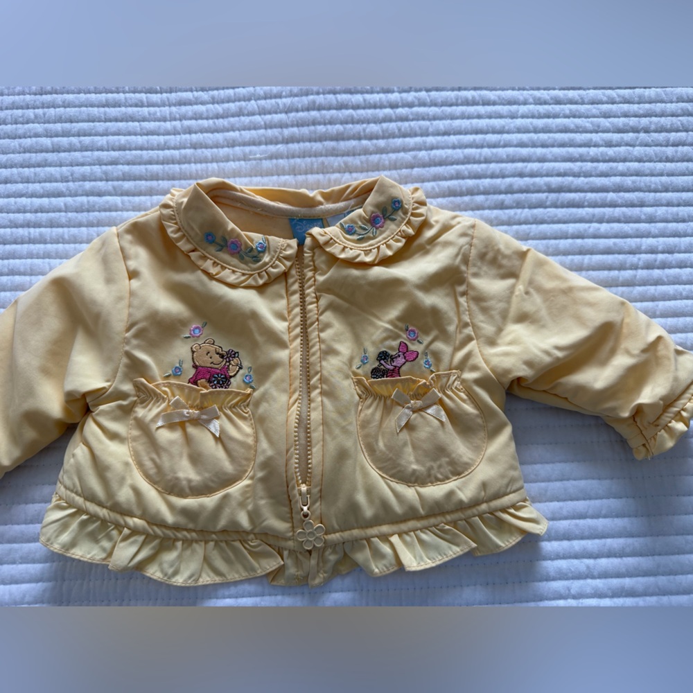 Disney Baby Pale Yellow Jacket with Embroidered Bear Accent